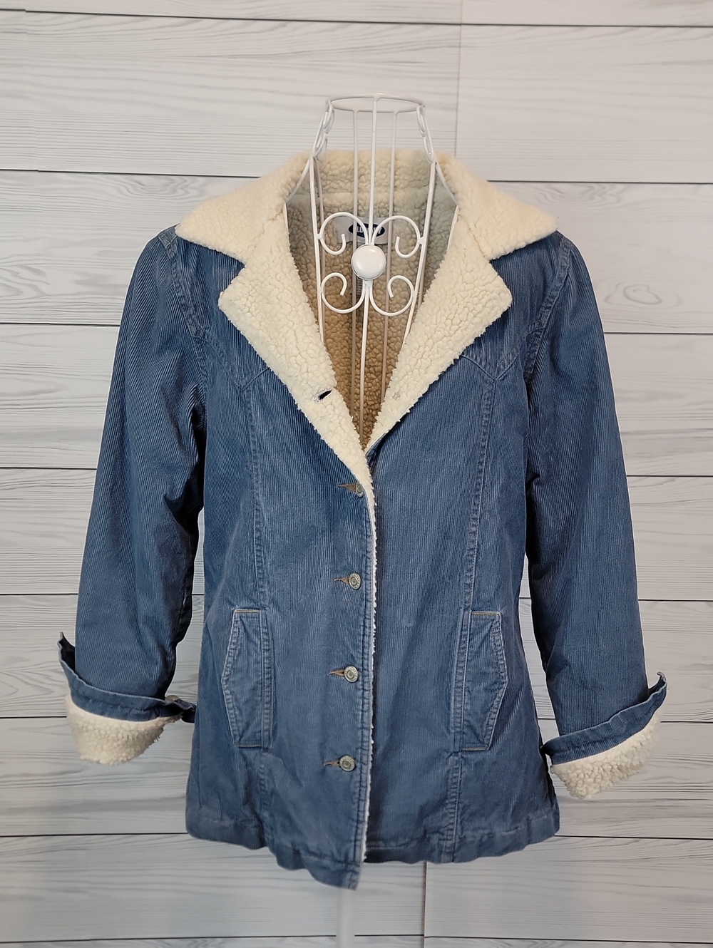 Old Navy Jacket Blue Corduroy with Sherpa Lining  Womens Size M
